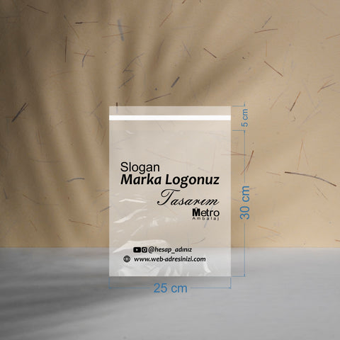 25×30+5cm Baskılı Buzlu Şeffaf Kargo Poşeti