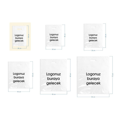 26x38cm Takviyeli Beyaz Baskılı Mağaza Poşeti