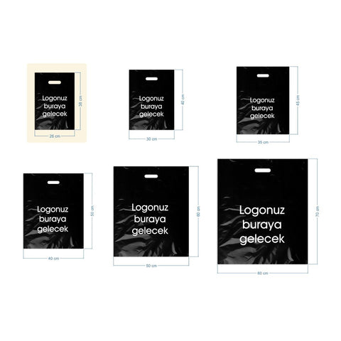 26x38cm Takviyeli Siyah Baskılı Mağaza Poşeti