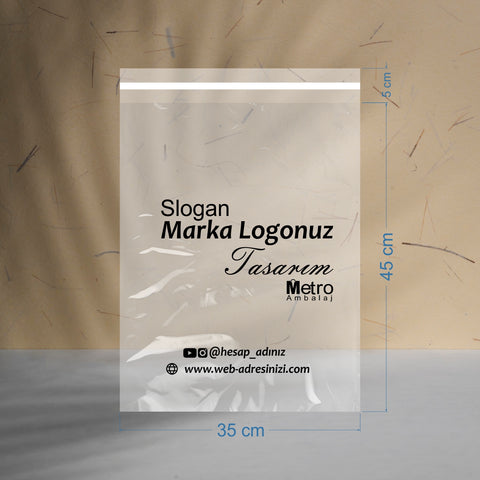 35x45+5cm Baskılı Buzlu Şeffaf Kargo Poşeti
