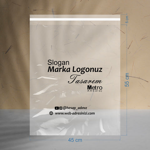 45x55+5cm Baskılı Buzlu Şeffaf Kargo Poşeti