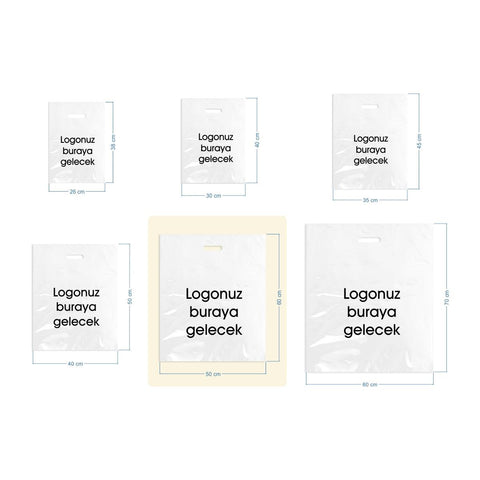 50x60cm Takviyeli Beyaz Baskılı Mağaza Poşeti