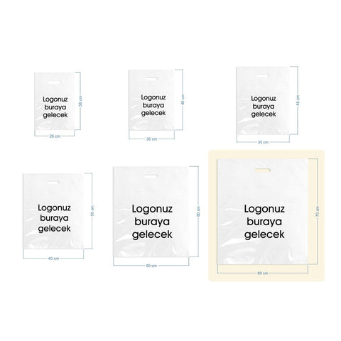 60x70cm Takviyeli Beyaz Baskılı Mağaza Poşeti