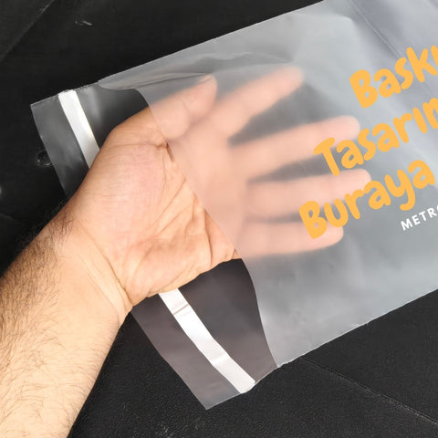 30x38+5cm Baskılı Buzlu Şeffaf Kargo Poşeti