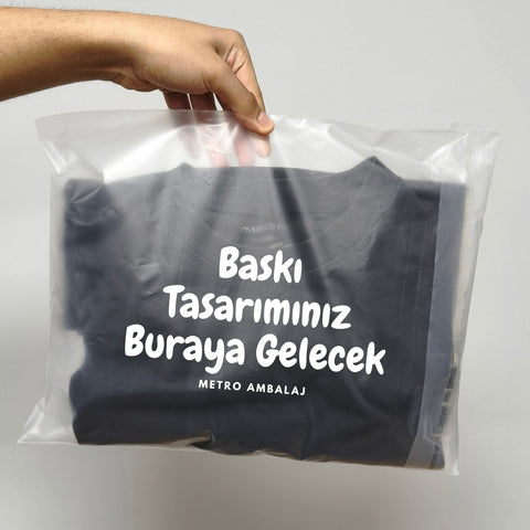 30x38+5cm Baskılı Buzlu Şeffaf Kargo Poşeti
